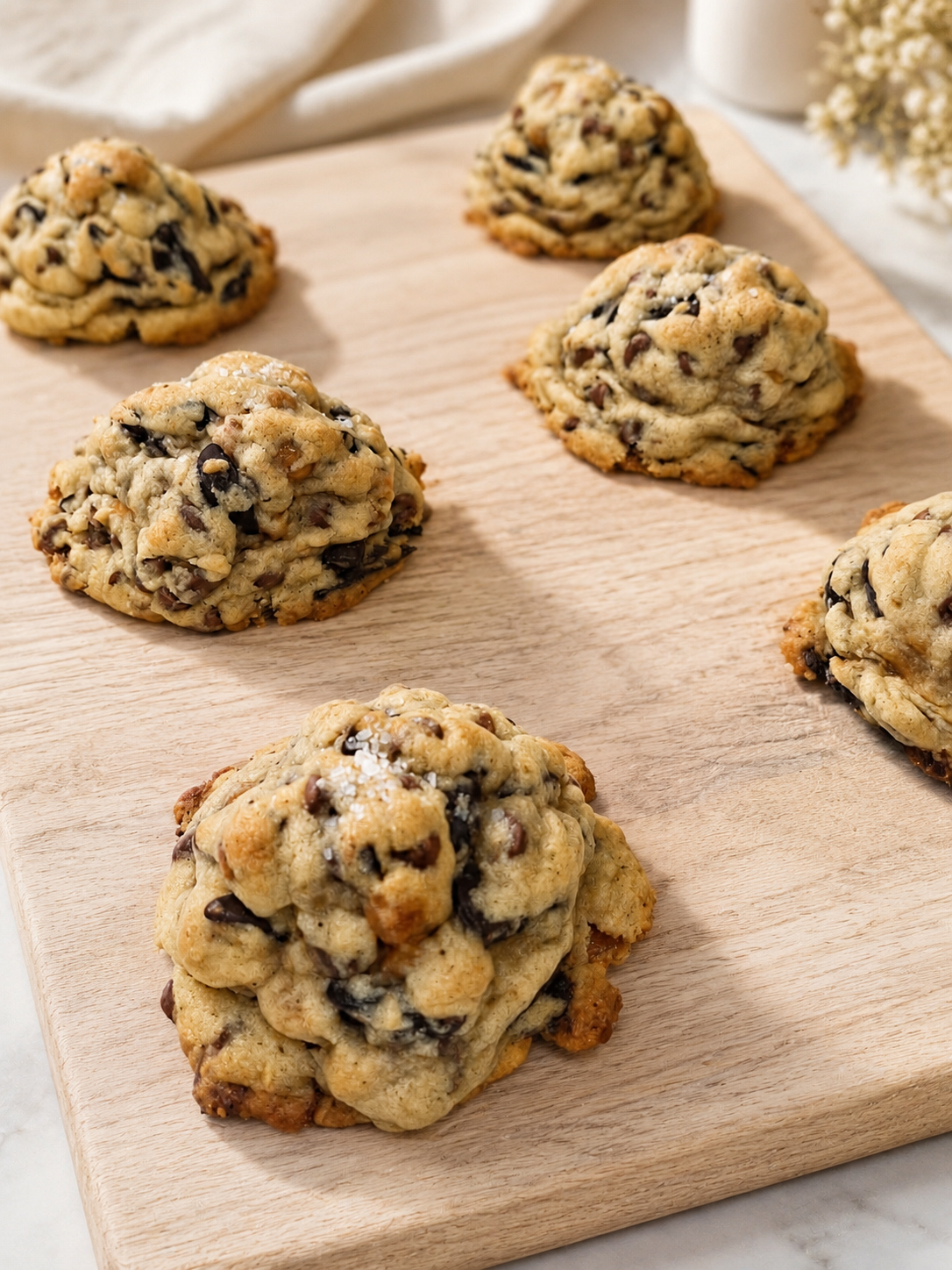 Cookies cooling on a wooden board