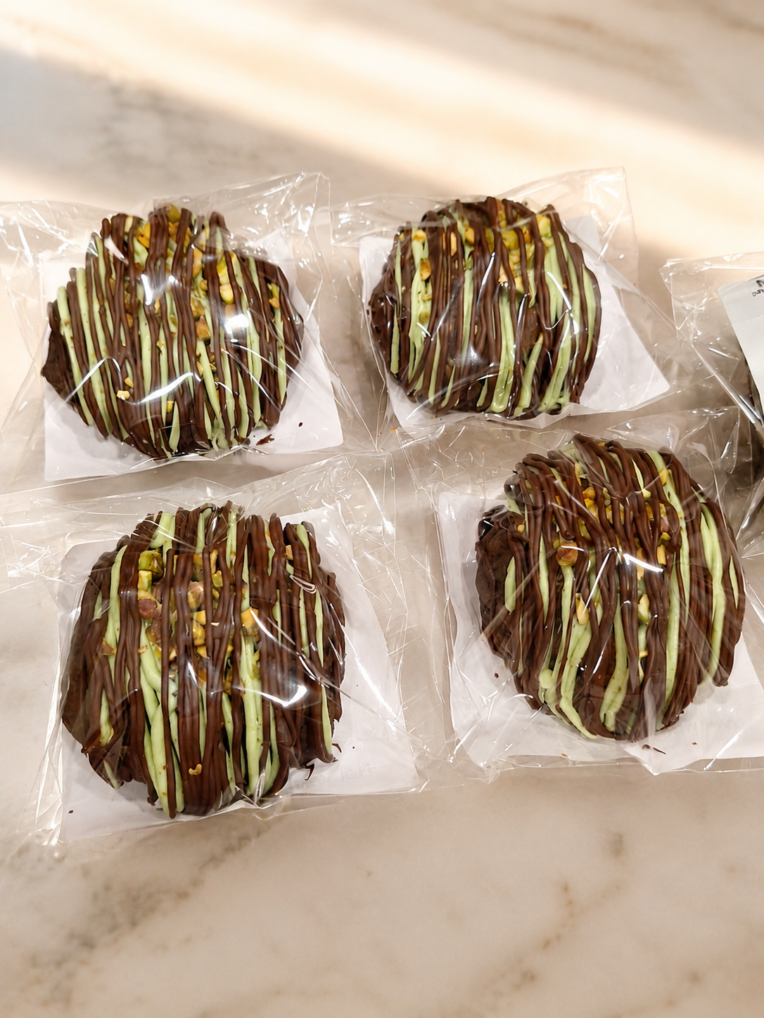 Chocolate pistachio drizzle cookies
